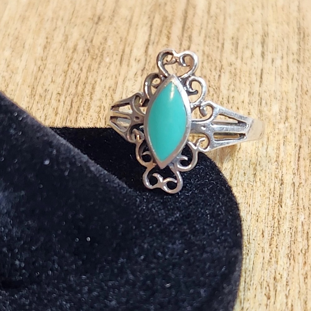 Turquoise Ring Vintage Style Sterling Silver Statement‎ Ring Boho Jewelry - Picture 2 of 7